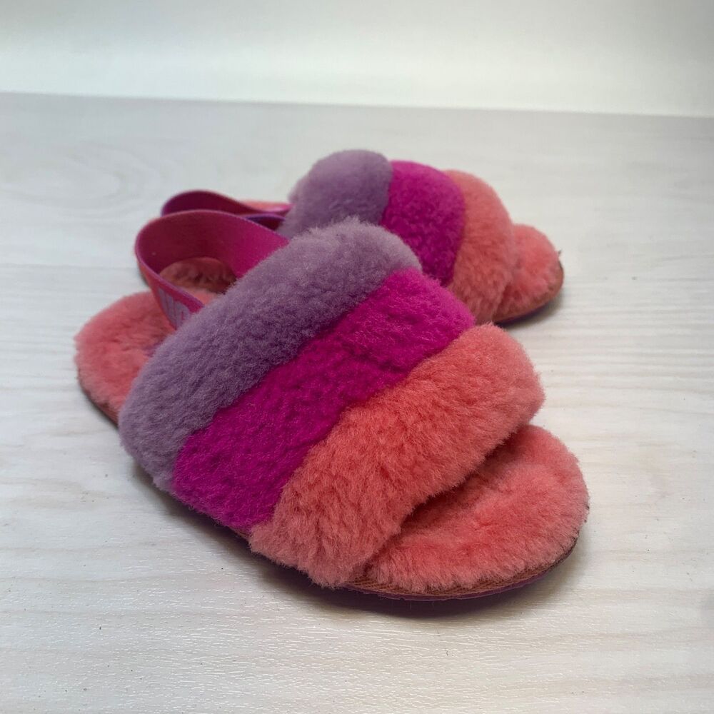 UGG Fluff Yeah Slide Pink/Purple Rainbow Little Girls Size 11 Slippers